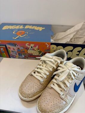 Nike Kids Beige Sneakers with Blue Swoosh